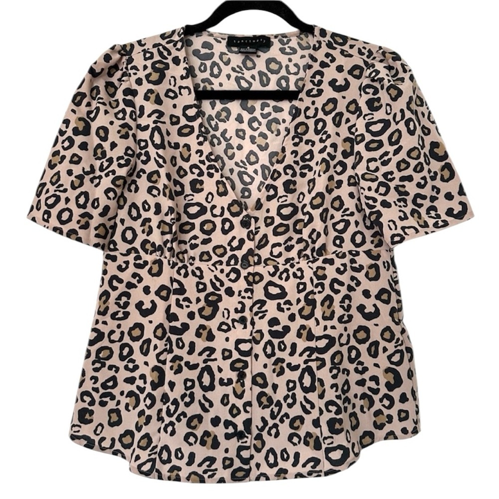 Sanctuary Birdie Shell Animal Print Button Down Short Sleeve Top Womens Small